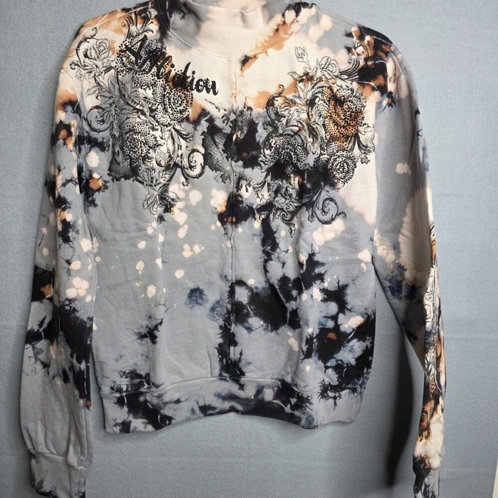 Affliction Women's American Beauty Fleece Gray Sweater W Bling Size Small